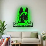 Plaque métal Berger allemand personnalisée | Décoration murale avec prénom du chien | Décor commémoratif pour animal de compagnie rétroéclairé LED pour la maison