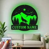 Custom Wolf Mountain Scene Led Light Metal Wall Art Personalized Gift for Nature Lovers Rustic Cabin Decor