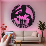 Panneau LED Soldat Saluant | Hommage Militaire Personnalisé | Décoration de Nom de Vétéran sur Mesure | Art Murale Patriotique