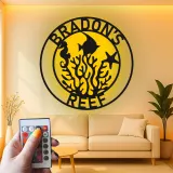 Cartel de arrecife personalizado con LED | Decoración mural de metal personalizada para casa de playa | Decoración náutica de vida marina | Regalo de caballito de mar y pez