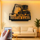 Personalisierte LED-Metall-Wandkunst mit Bagger-Motiv – Geschenk für Bauprofis, Garage oder Werkstatt 3
