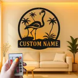 Custom Flamingo LED Sign | Personalized Metal Wall Art | Tropical Beach House & Patio Decor | Custom Name Gift