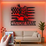 Panneau LED personnalisé pour pompier | Décoration murale en métal personnalisée avec drapeau américain | Cadeau patriotique pour pompier | Décor de caserne