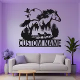 Enseigne cheval en métal avec LED | Décoration murale équestre personnalisée | Décor de ranch, grange et écurie | Cadeau pour amoureux des chevaux