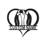 Arte Murale in Metallo Personalizzata con Pinguino e LED | Regalo di Anniversario per Coppia | Insegna Silhouette a Cuore per Amanti dei Pinguini