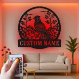 Insegna in metallo LED personalizzata con cardinale - Regalo per amanti della natura, decorazione per giardino e patio