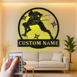 Cartel LED personalizado de ninja guerrero | Decoración mural de metal personalizada | Decoración de artes marciales para sala gamer y dojo