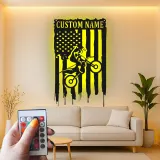 Personalized Motocross LED Sign | Custom Dirt Bike Metal Wall Art | American Flag Rider Gift for Man Cave & Garage Decor