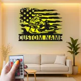Arte in metallo per jet ski personalizzata | Insegna LED con bandiera americana | Decorazione per acquascooter personalizzata | Regalo per rider per casa al lago e garage