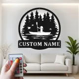 Insegna in metallo personalizzata per kayakista | Insegna LED con scena lacustre personalizzata | Regalo per amanti dell'outdoor | Decorazione per cabin e case al lago