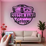 Custom Sports Car Led Light Metal Wall Art Personalized Garage Gift for Car Enthusiasts Man Cave Decor 2