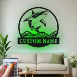 Enseigne en métal requin blanc personnalisée | Décoration murale LED prédateur des océans | Décor de maison de plage personnalisé pour passionnés de requins