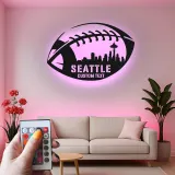 Décoration murale en métal LED de la skyline de Seattle pour football | Panneau personnalisé pour salle de jeux | Cadeau sportif personnalisé pour fan de la ville