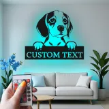 Arte murale LED in metallo personalizzata con beagle | Insegna con silhouette di cucciolo personalizzata | Decorazione luminosa premium regalo per amanti dei cani