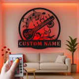 Personalized Sitar Metal Wall Art | LED Music Notes Decor | Custom Musician Name Sign | Indian Instrument Art