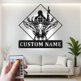 Enseigne LED personnalisée chasseur et crâne de cerf | Décoration murale en métal sur mesure pour chalet | Cadeau de chasse pour homme
