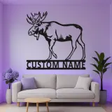 Cartel de metal personalizado de alce | Arte mural LED de vida salvaje | Decoración personalizada para cabañas y lodges para amante de la naturaleza