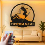 Custom Alpine Skier Metal Wall Art | LED Mountain Cabin Decor | Personalized Ski Lover Gift | Illuminated Silhouette Sign