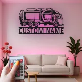 Insegna LED in metallo personalizzata con camion della spazzatura | Arte murale con nome su misura | Regalo per operatore ecologico | Arredo per gestione rifiuti