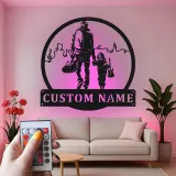 Panneau Métallique Personnalisé pour Musicien Papa et Fils | Art Mural LED de Guitare | Cadeau de Fête des Pères Personnalisé pour Amateurs de Musique