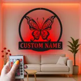 Insegna in metallo personalizzata con farfalla e luce LED, regalo per amanti della natura per decorare la camera da letto o il soggiorno