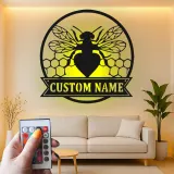 Décoration murale en métal LED personnalisée avec abeille - Cadeau pour apiculteurs, décoration de cuisine ou de jardin