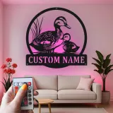 Custom Duck Family Led Light Metal Wall Art Personalized Nature Lover Gift Living Room Wildlife Decor