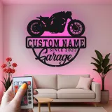 Insegna in metallo personalizzata per garage motociclistico con luce LED regalo per motociclisti decorazione per garage