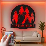Décoration murale en métal personnalisée avec forêt de corbeaux et rétroéclairage LED, cadeau pour les amoureux de la nature, décoration rustique pour cabane