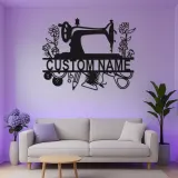 Personalized Sewing Machine LED Sign | Custom Metal Wall Art for Craft Room | Vintage Floral Seamstress Gift