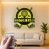 Enseigne prénom de golf personnalisée avec LED | Décoration murale en métal sur mesure | Cadeau golfeur pour lui | Déco man cave et bureau