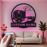 Panneau LED Trucker Personnalisé | Décoration Murale en Métal de Camion Semi Personnalisée | Décor de Garage & Plaque Nom