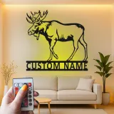 Cartel de metal personalizado de alce | Arte mural LED de vida salvaje | Decoración personalizada para cabañas y lodges para amante de la naturaleza