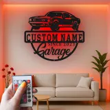 Personalisierte Muscle Car LED-Leuchtschilder | Metall-Wandkunst für die Garage | Individuelle Man Cave Dekoration | Vintage Automobilgeschenk für Papa
