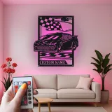 Cartel de metal personalizado de coche con luces LED | Señal de garaje personalizada | Decoración de man cave | Regalo para entusiastas de coches