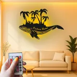 Décoration murale en métal personnalisée avec baleine et palmiers, lumière LED, cadeau unique pour les amoureux de l'océan, décoration de maison de plage