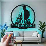 Lumberjack Silhouette Metal Sign | Custom LED Name Art | Rustic Cabin Decor & Woodsman Gift