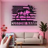 Custom Moose Metal Wall Art | Personalized LED American Flag Sign | Rustic Cabin Decor & Lodge Gift