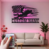 Art Mural Métallique Personnalisé Motoneige | Plaque LED Drapeau Américain Personnalisée | Décor Man Cave & Garage | Cadeau pour Passionné de Motoneige