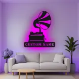 Décoration murale en métal LED personnalisée pour les amoureux de la musique - Gramophone