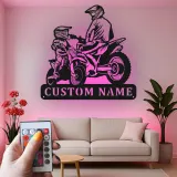 Custom Motocross Riders Led Light Metal Wall Art Personalized Gift for Dirt Bike Enthusiasts Man Cave Decor