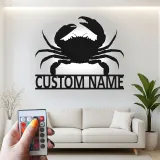 Cartel de metal personalizado de cangrejo con luz LED, regalo costero, decoración de casa de playa para amantes del océano
