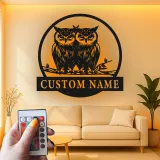 Cartel de búho a medida con luces LED | Decoración mural de metal de búho real personalizado | Decoración salvaje para amantes de la naturaleza | Cartel rústico para cabaña