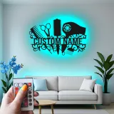 Personalized Salon Sign | Custom Hair Stylist LED Decor | Metal Wall Art for Hairdresser | Light Up Beauty Shop Nameplate