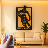 Custom Rugby Player Metal Sign | Personalized LED Wall Art | Sports Decor for Game Room | Gift for Athlete Coach