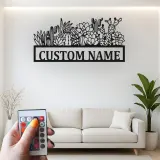 Panneau en métal personnalisé Cactus avec LED | Décoration murale succulente personnalisée pour entreprise | Décor botanique boho désert pour salon ou studio