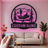 Custom Fishing Metal Wall Art with LED | Personalized Fisherman Name Sign for Lake House & Cabin Decor | Gift for Outdoorsman