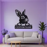 Personalized LED Rabbit Metal Sign | Custom Bunny Silhouette Wall Art | Pet Lover Gift | Modern Nursery Decor