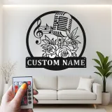 Panneau Métallique Microphone Personnalisé | Décoration Murale Art Déco Rétro | Cadeau Musicien Personnalisé | Décor de Studio de Musique Rétro