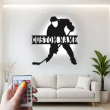 Insegna in Metallo Personalizzata per Giocatore di Hockey | Arte Murale LED Personalizzata | Decorazione per Hockey su Ghiaccio per Sala Giochi | Regalo per Fan